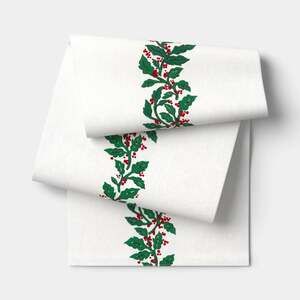 Threshold Holly Berry Table Runner 72"x14" White Floral Christmas Cotton Blend